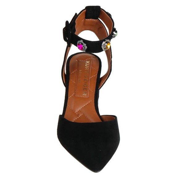 NEW! Kurt Geiger London Black Suede Jewel Embellished Ankle Strap Heel Shoes - Picture 6 of 16